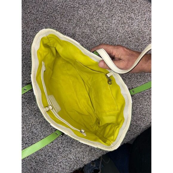 Vintage Coach Limited Edition Zebra Stripe Green & White Tote Bag - Picture 10 of 12